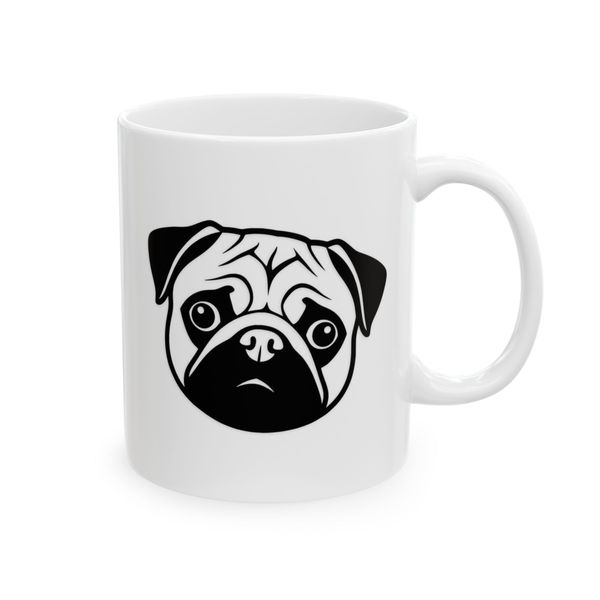 Pug Coffee Mug - Black and White Dog Face Illustration
