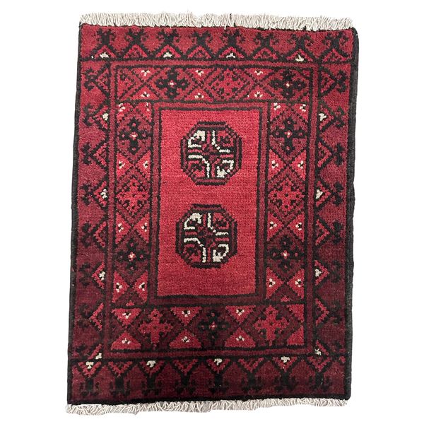 RUGS OF PERSIA - Red Wool Small Size Hand-Made Red Afghan Rug