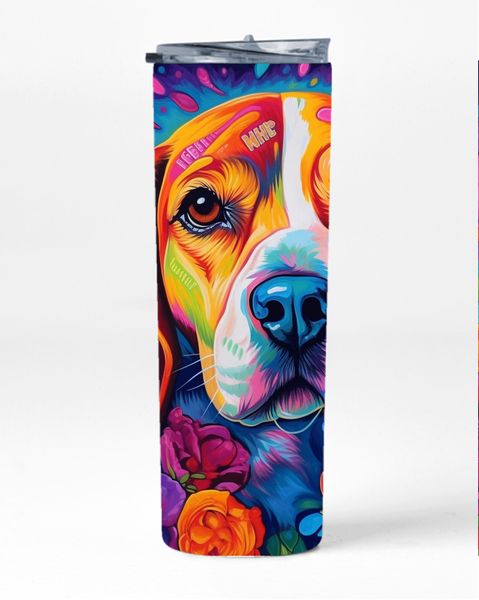 Beagle With Orange Roses Neon 20 Oz Straight Skinny Tumbler
