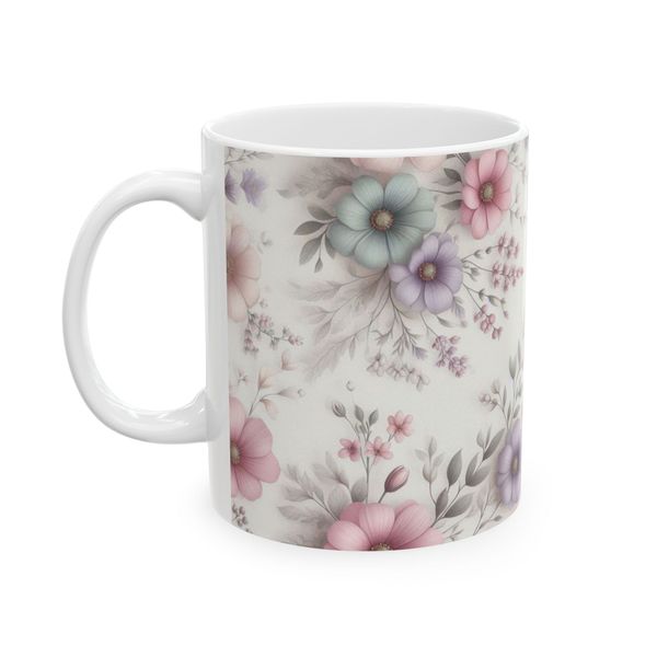 Floral Mug - Multicolored Flowers And Leaves On Light Background