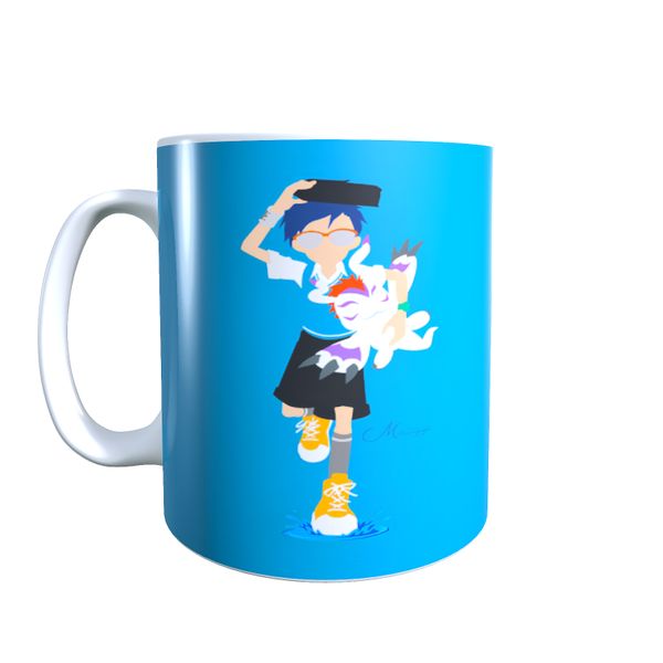 Joe &amp; Gomamon Running - Digimon Themed Coffee Mug