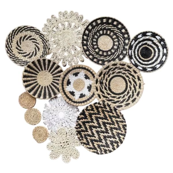 Round Handmade Bohemian-Style Wall Art Hanging Baskets - 13 Pieces