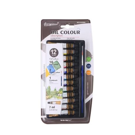 12 Piece Oil Paint Colour Set with Brush - Artist Oil Painting Tubes 7ml Image