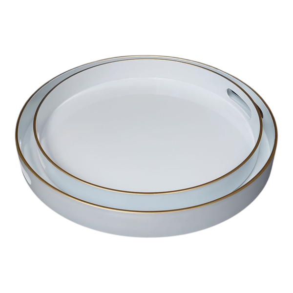 Serving Tray Round 2Pc Set (37x4cm)(32.5x4cm) White Plain With Gold Border