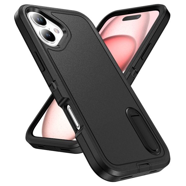 Phone Case Compatible With iPhone 16 Plus 3 In 1 Kickstand Cover