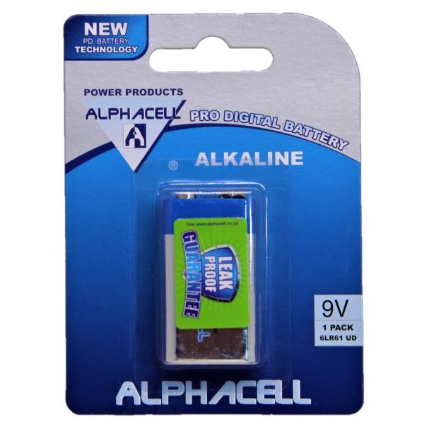 Pack of 6 x Alphacell Pro Alkaline 9V battery 1 Pack