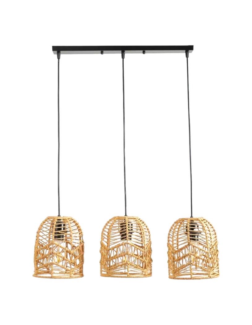 Straight Line Base 3 Lights Rope Cage Style Pendant LampMRUL Shop