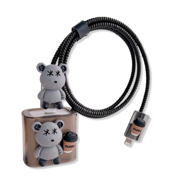 Café Bear Charger Buddy Set - Cozy Bear &amp; Coffee Cable Protectors