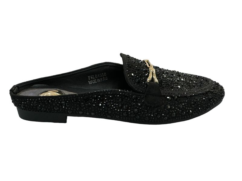 Footwork - Feggy Ladies Black Rinestone Covered Mules