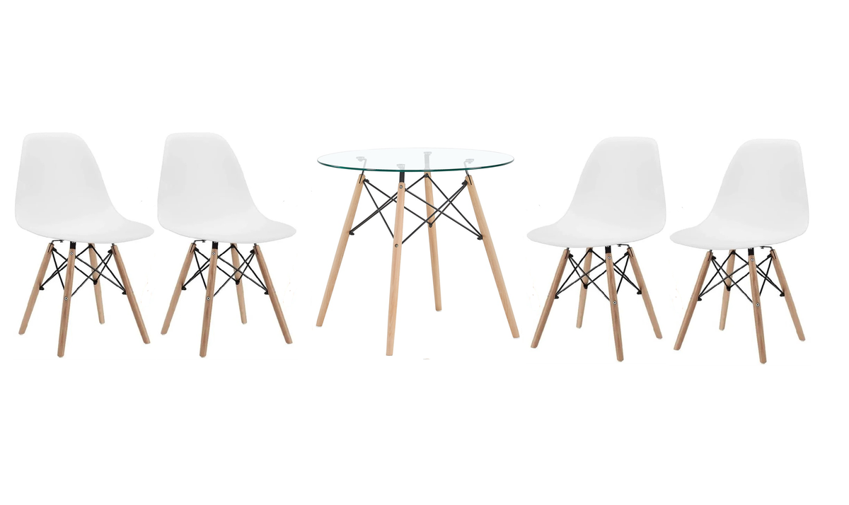 5 Piece Glass Table and Wooden Leg Chairs (White) Shop Today. Get it