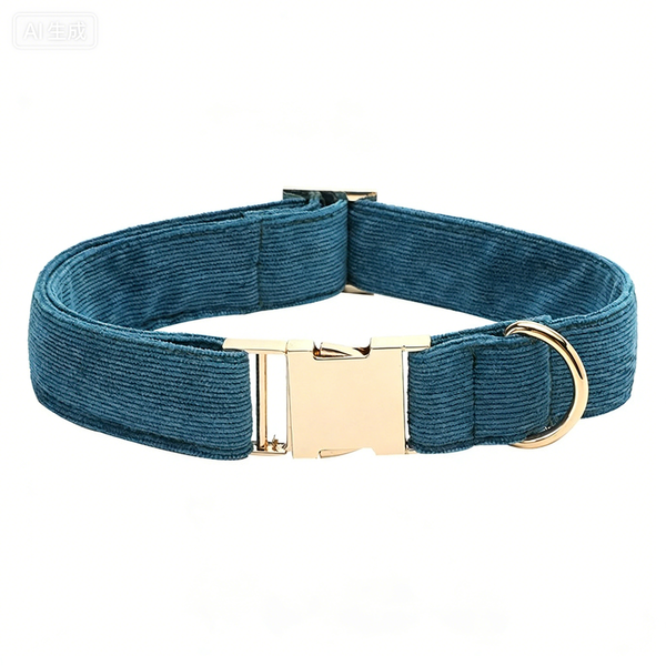 A Thick Dog Walking Collar Made Of Navy Blue Corduroy-S