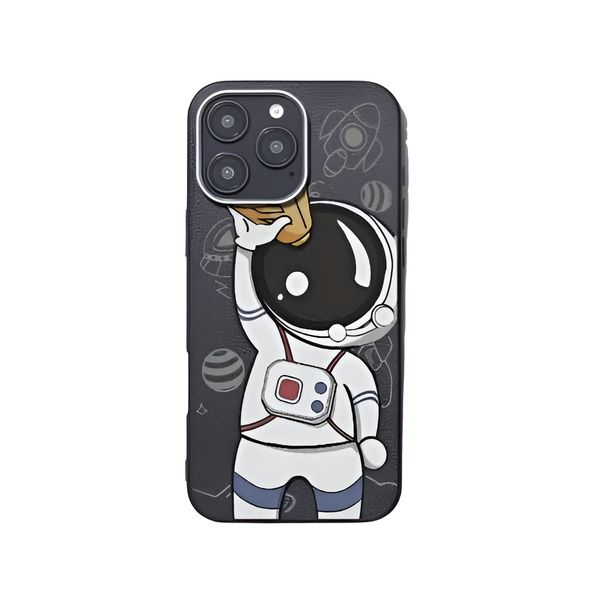 Faux Leather Astronaut Phone Case Compatible with iPhone 16 Pro/Pro Max