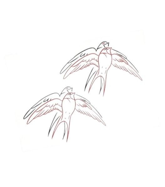 1 Piece - Charming Bird Matching Temporary Tattoo - Red/Black