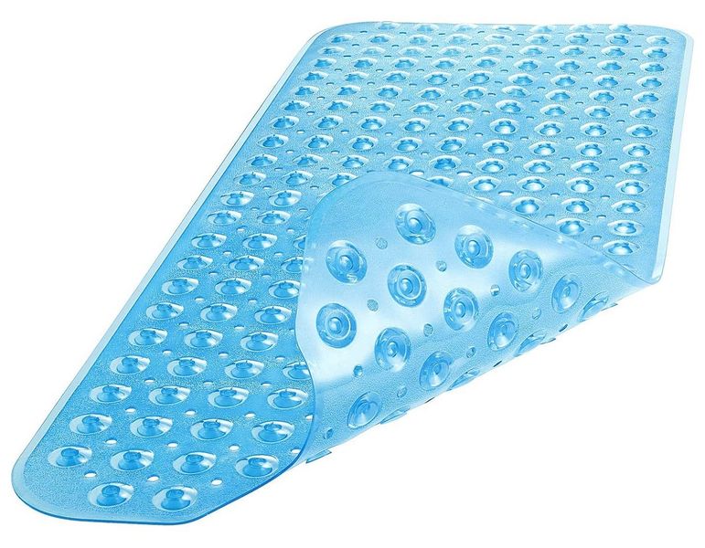 Light Blue Non-Slip PVC Bath &amp; Shower Mat with Suction Cups &amp; Polka Dots
