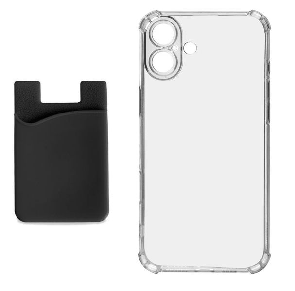 Cover For i-Phone 16 with Rubber Card Holder - Black