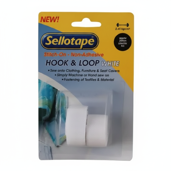 Sellotape Hook &amp; Loop Fastening Strips 20mm x 1m, 2 Pieces