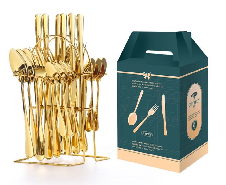 24-Piece Titanium Gold-plated cutlery stainless steel cutlery set &amp; Rack