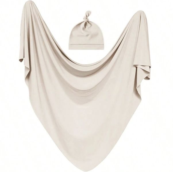 Baby Swaddle Set Beige Gentle Stretch Baby Blanket