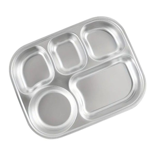 Stainless Steel 5-Compartment Lunch Tray with Lid - Silver
