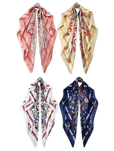4Pieces 35Inch Silk Head Scarf, Women Hair Satin Scarf Square Silk Bandanas