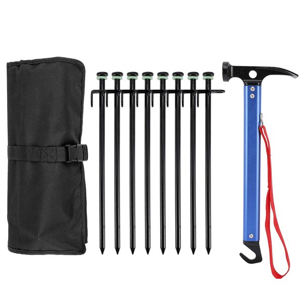 Outdoor Camping Canopy tent Floor Pegs Handle Hammer Set Nail Puller