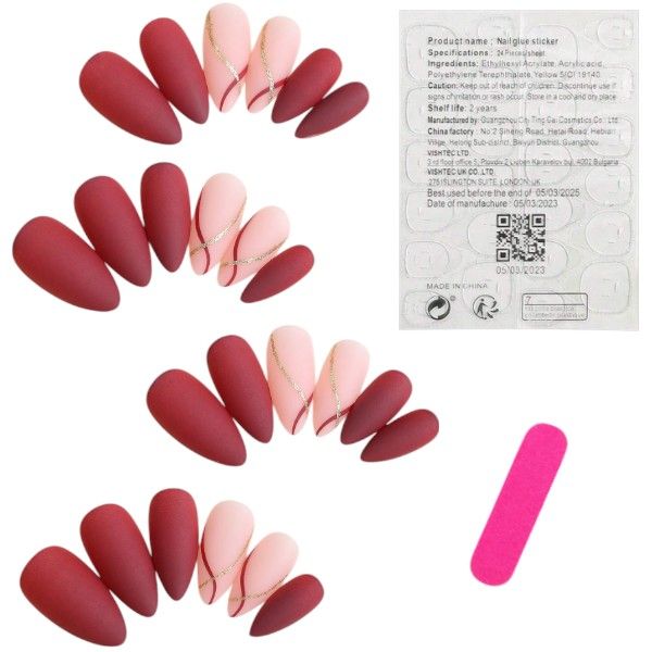 24 Piece - Almond-Shaped Pattern Matte Nails - Multi-Color