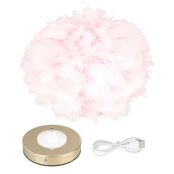 Stepless Dimming Pink Feather Table Lamp (USB)