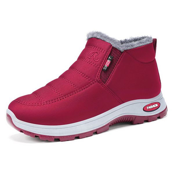 Men Women Winter Cotton Shoes Elderly Home Non Slip Thick Fur Red