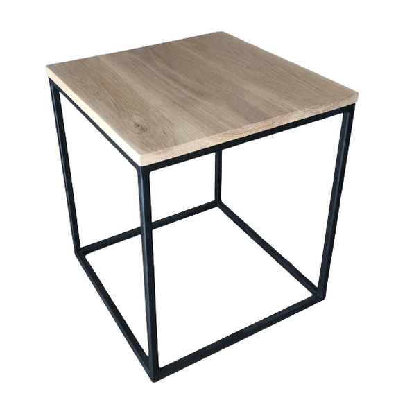 Side Table or Bedside Table - Wood (Solid Oak) and Metal