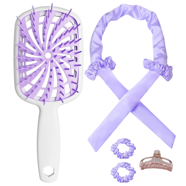 Detangling Hair Brush &amp; Heatless Curling Rod Headband, Wet &amp; Dry Hair, DIY