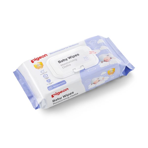 Pigeon Baby Wipes 70s - Moisturizing with Lanolin, Gentle &amp; Alcohol-Free
