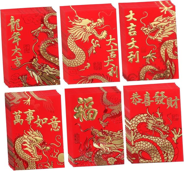 60pcs Chinese Style Red Money Envelopes Mixed Designs for Year