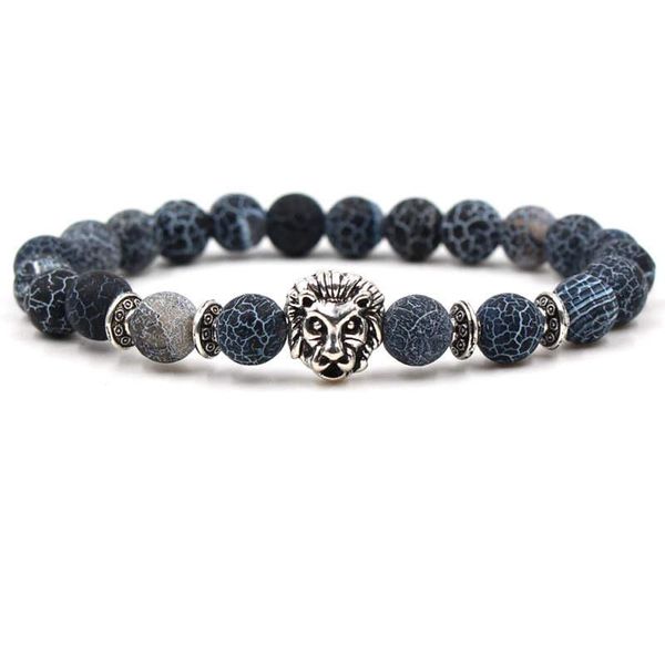 Argent Craft Natural Black &amp; White Agate Stone Bracelet with Lion Head - Sv