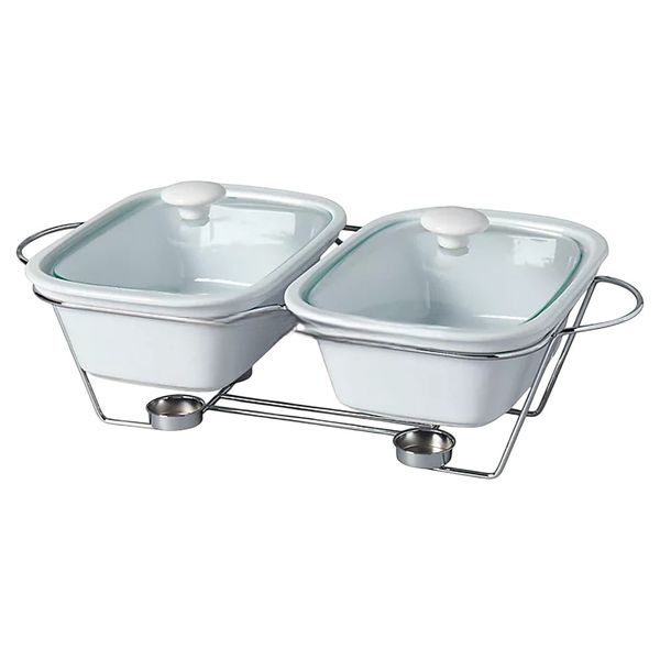 2-Division Casserole Dish &amp; Warmer Stand