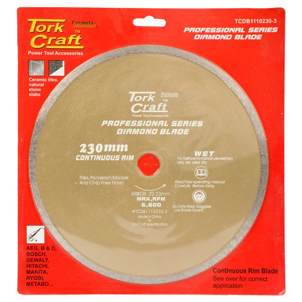 Tork Craft - Diamond Blade Continues Thin Rim 230mm x 22.22mm - 3 Pack