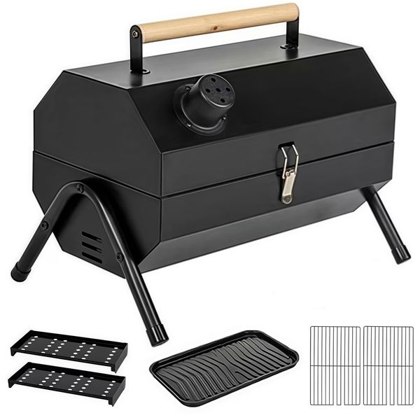 Double-Sided Camping Roast Oven with Grilling Tray, Charcoal Rack and Grill