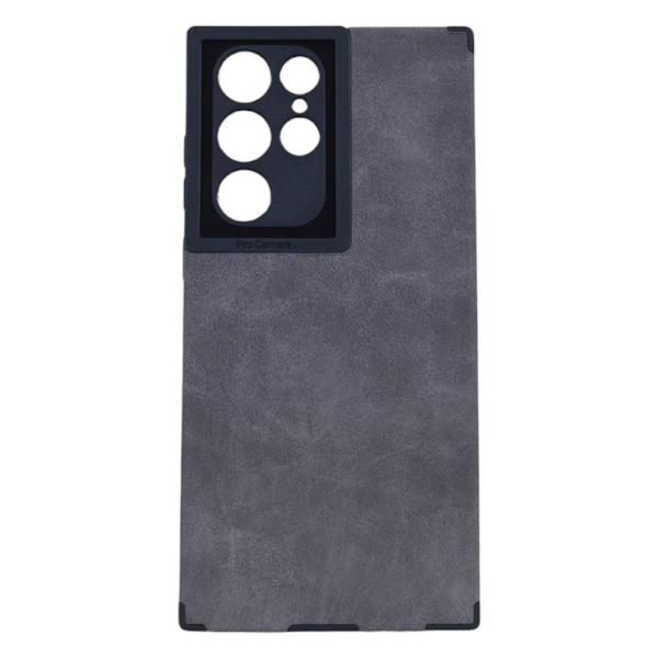 PU Leather Detail Phone Case Compatible with Samsung Galaxy S22 Ultra - Grey