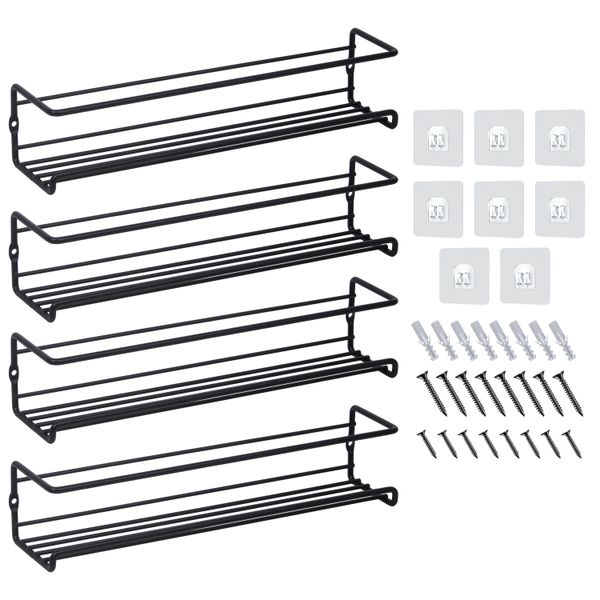 Kitchen Holder Spice Organizer Rack Wall Mounted 4-Piece Set - Black