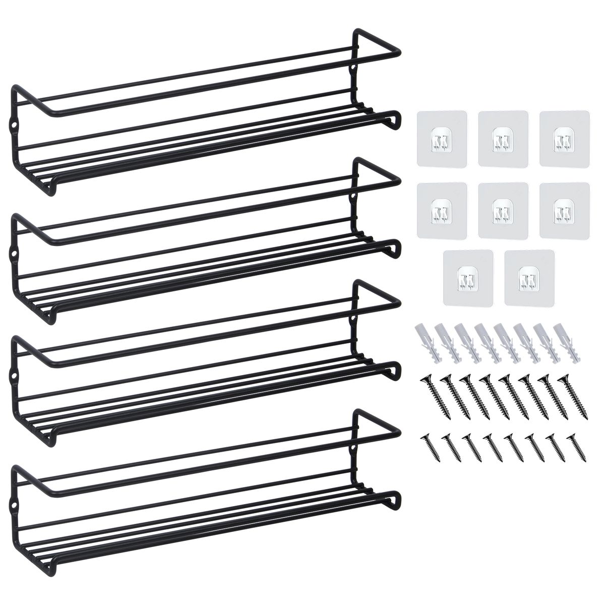 Kitchen Holder Spice Organizer Rack Wall Mounted 4 Pieces SetBlack