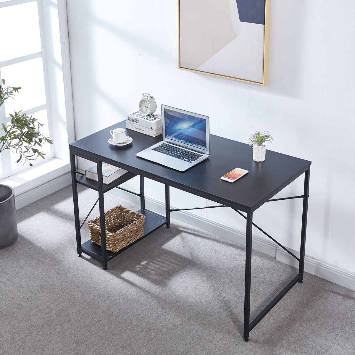 Computer Desk Office Student Desk Storage Shelf