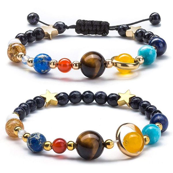 Women Universe Galaxy The Eight Planets Bangle for Men, 2 Pcs Set