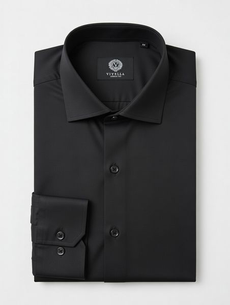 Viyella Men's Formal Plain Black Long Sleeve Shirt