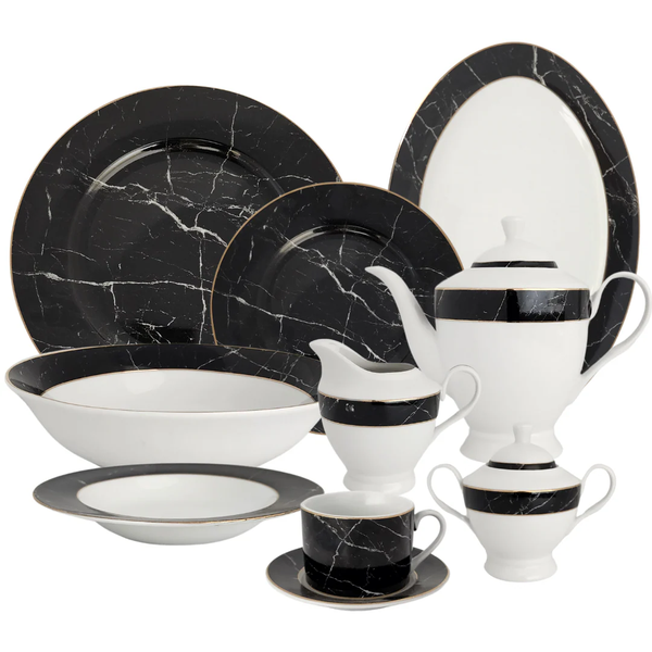 47 Piece Dinner Set White and Black