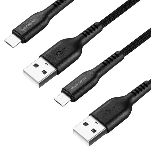 Volkano Weave Certified Micro USB Cables - Mixed Length, Black, 4-Pack