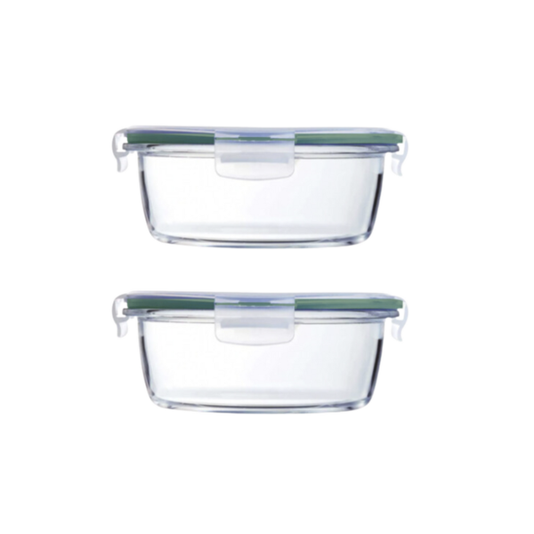400ml Clip-Seal Freezer-Proof Glass Food Containers Round - 2 Pack