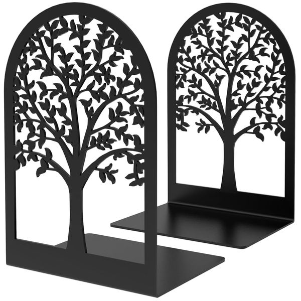 Stationery Tree Design Modern Black Metal Bookends 2pcs - 17.5cm