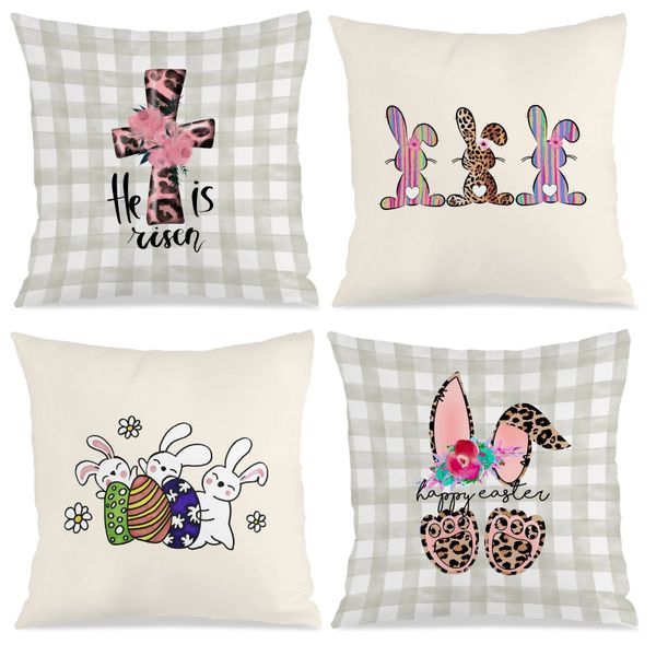 Set of 4 Rustic Easter Home Decor Pillowcase, 45x45cm Soft Bed Pillow Cover