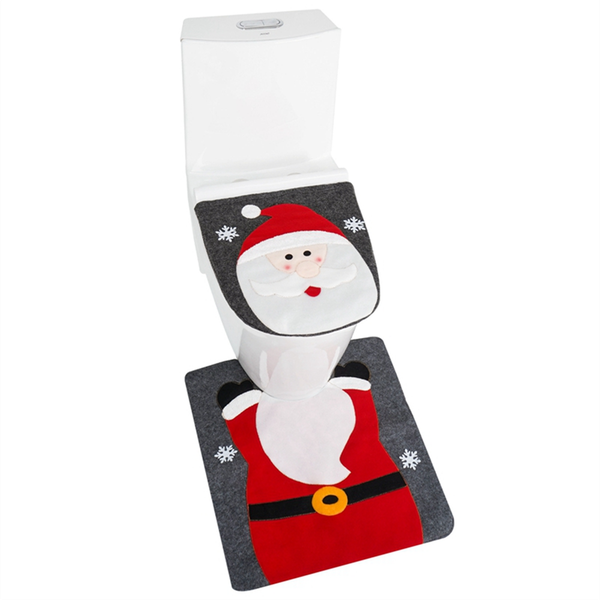 Christmas Toilet Seat Cover and Rug Set Christmas-Decoration Bathroom Santa