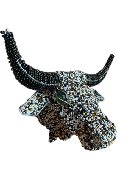 Bead and Wire Cow Head - Wall Decor Art Handmade - Med - Brown/Black/White