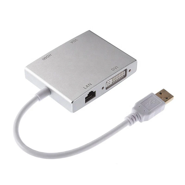 4-in-1 USB 3.0 to VGA + HDMI + DVI +RJ45 Network Card Ethernet Converter-GC